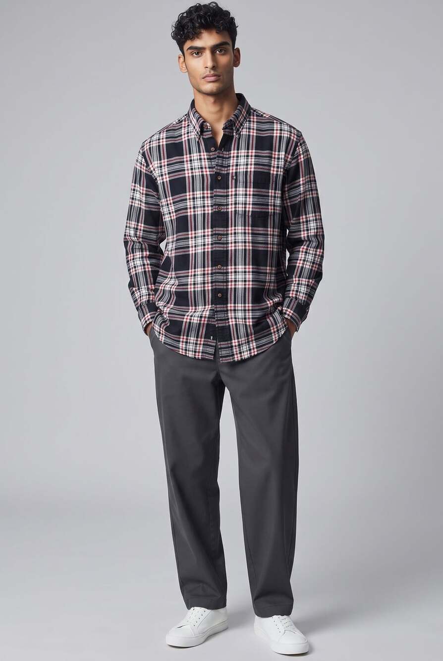 Brooks Brothers 346 Flannel Black Red Plaid Long Sleeve Shirt Medium